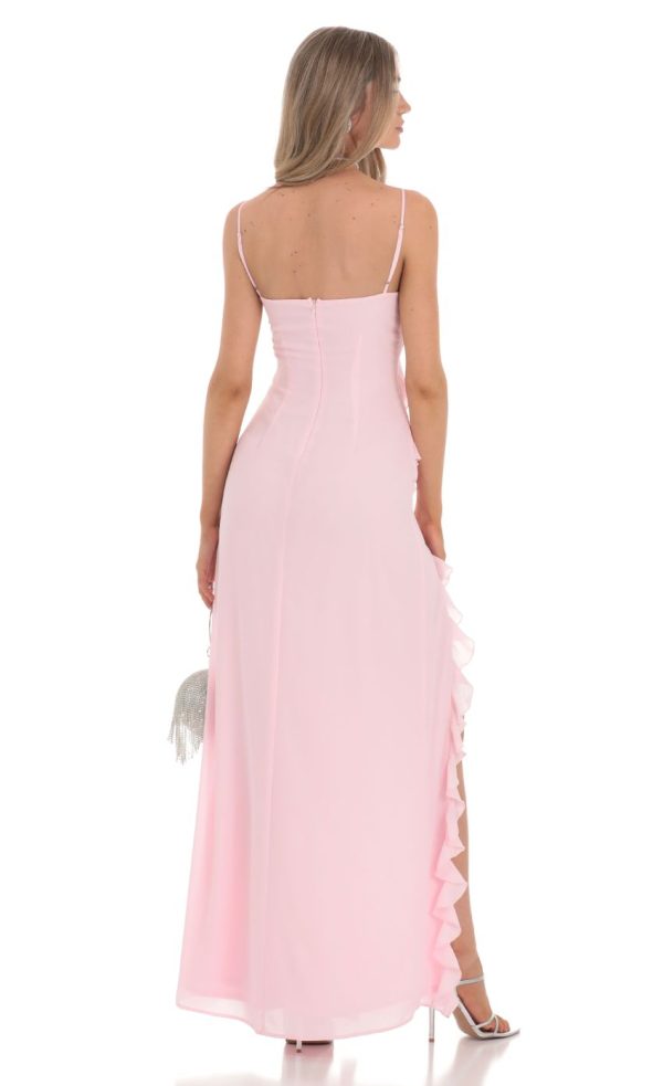 Ruffle V-Neck Maxi Dress in Pink - Image 2