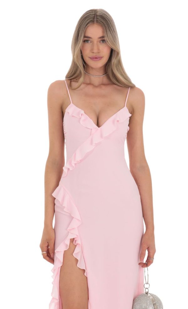 Ruffle V-Neck Maxi Dress in Pink - Image 4