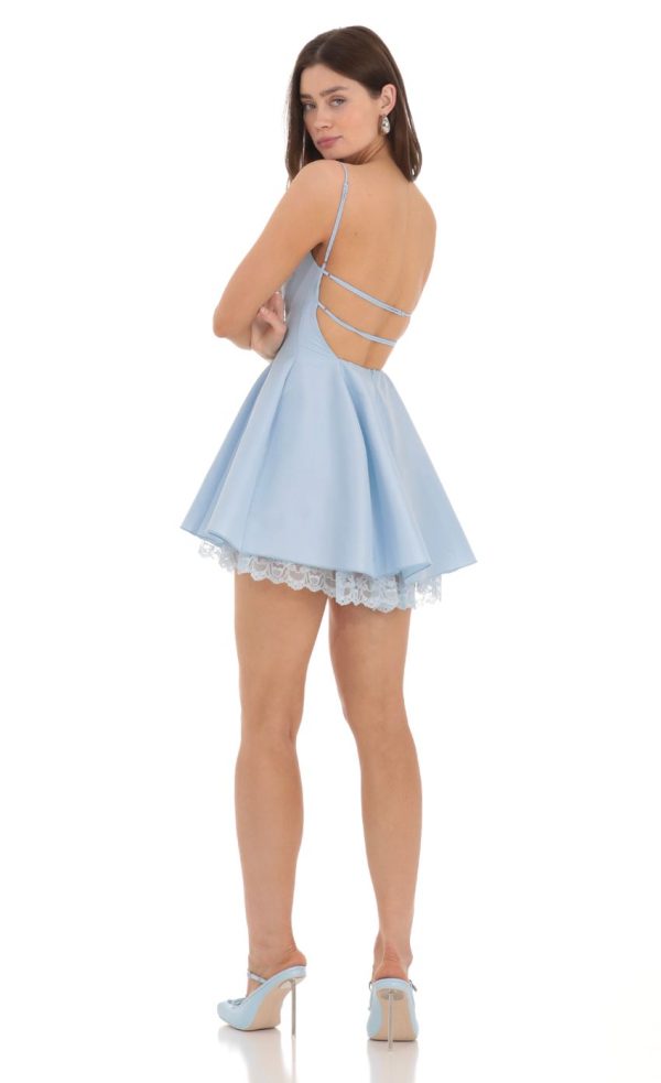 Lace Trim Fit and Flare Dress in Blue - Image 2
