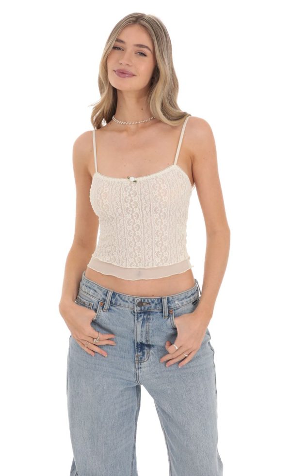 Textured Mesh Top in Ivory