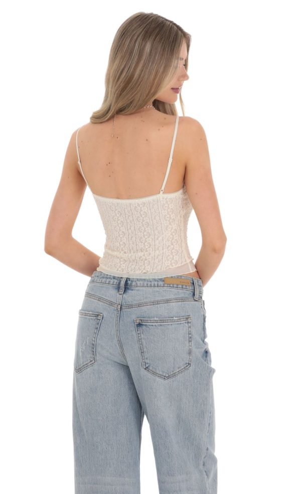 Textured Mesh Top in Ivory - Image 2