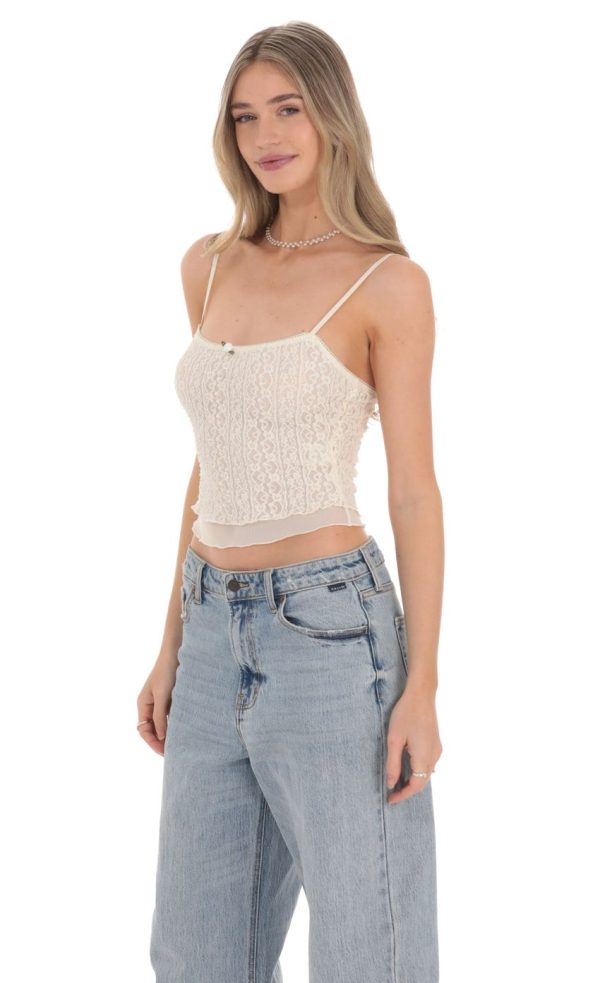 Textured Mesh Top in Ivory - Image 3