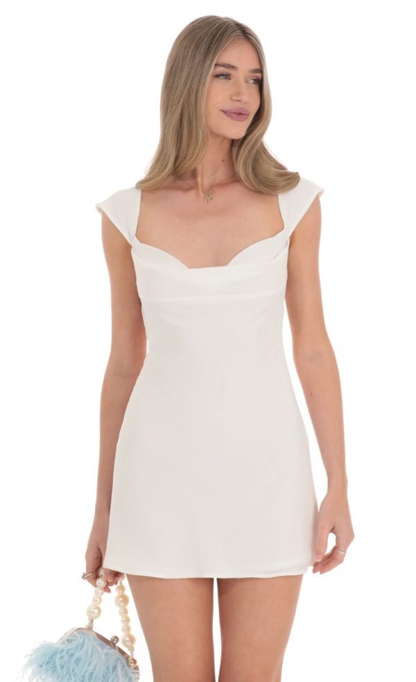 Cowl Neck Open Back Dress in White - Image 4