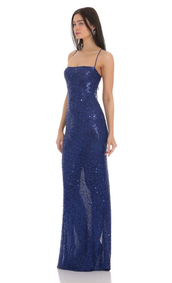 Sequin Mesh Maxi Dress in Blue - Image 3