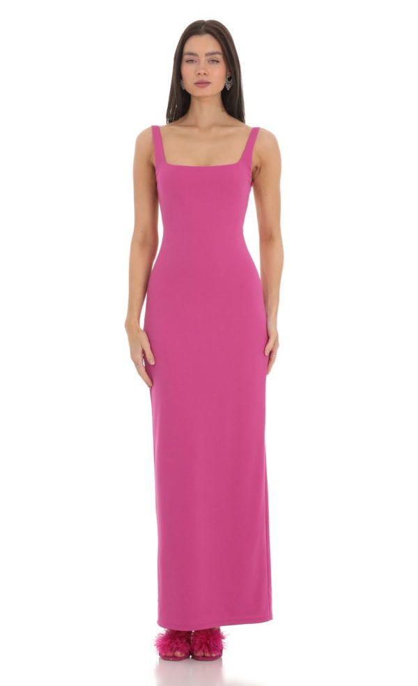 Open Back Square Neck Maxi Dress in Magenta - Image 2