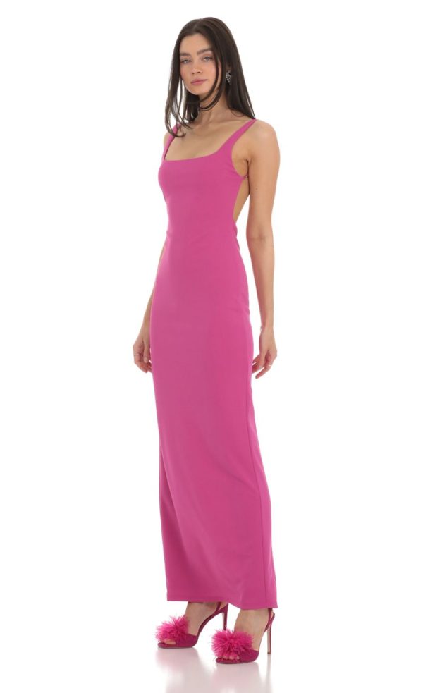 Open Back Square Neck Maxi Dress in Magenta - Image 3
