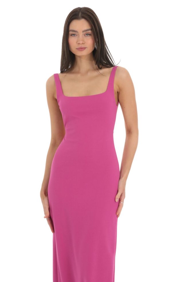 Open Back Square Neck Maxi Dress in Magenta - Image 4