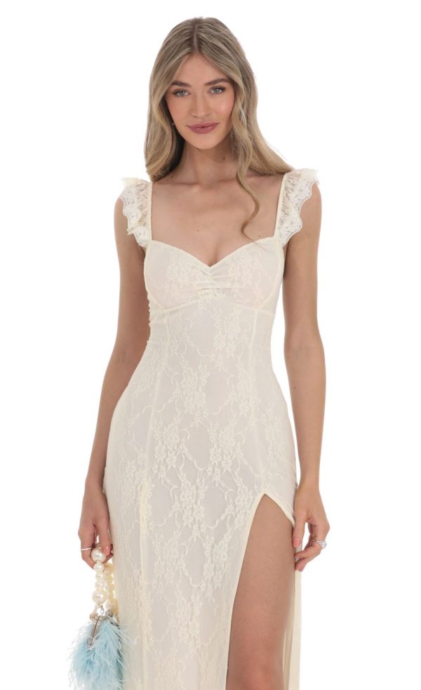 Lace Ruffle Sleeve Maxi Dress in Cream - Image 4