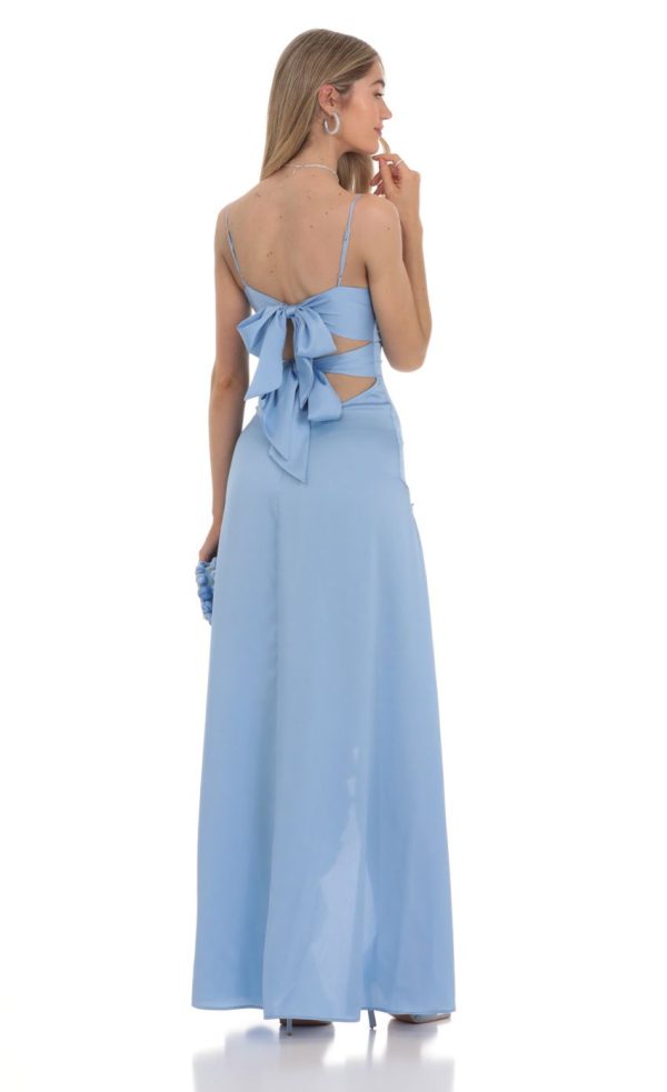 Satin Front Twist Strappy Maxi Dress in Blue - Image 2