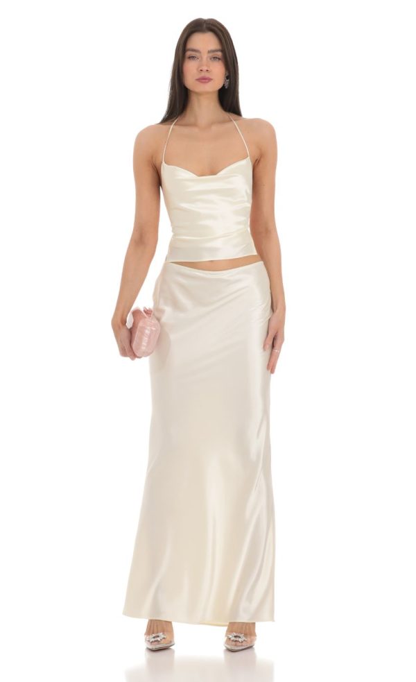 Satin Slip Two Piece Set in Ivory - Image 2
