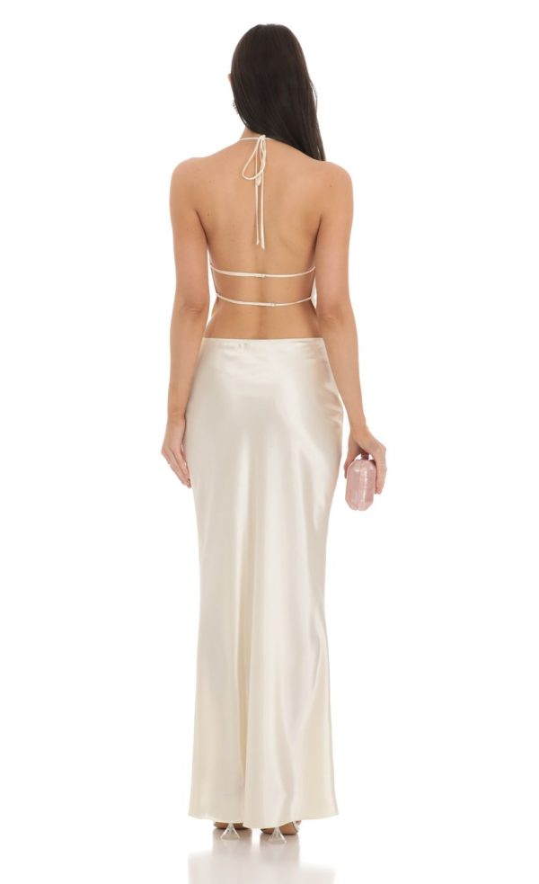 Satin Slip Two Piece Set in Ivory - Image 3