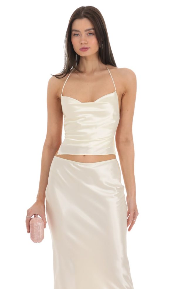 Satin Slip Two Piece Set in Ivory - Image 4