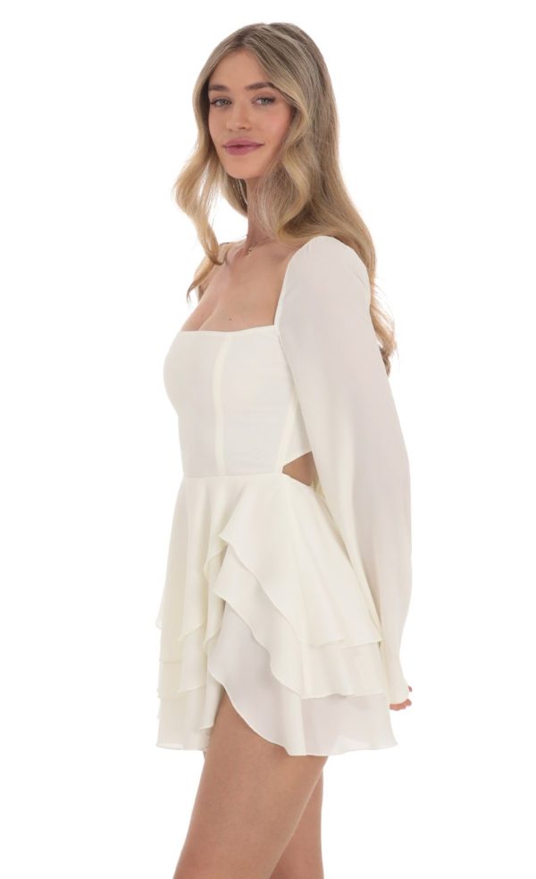 Flare Sleeve A-line Dress in White - Image 3