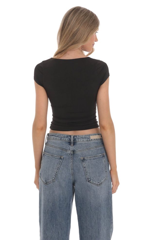 Short Sleeve Crop Top in Black - Image 2