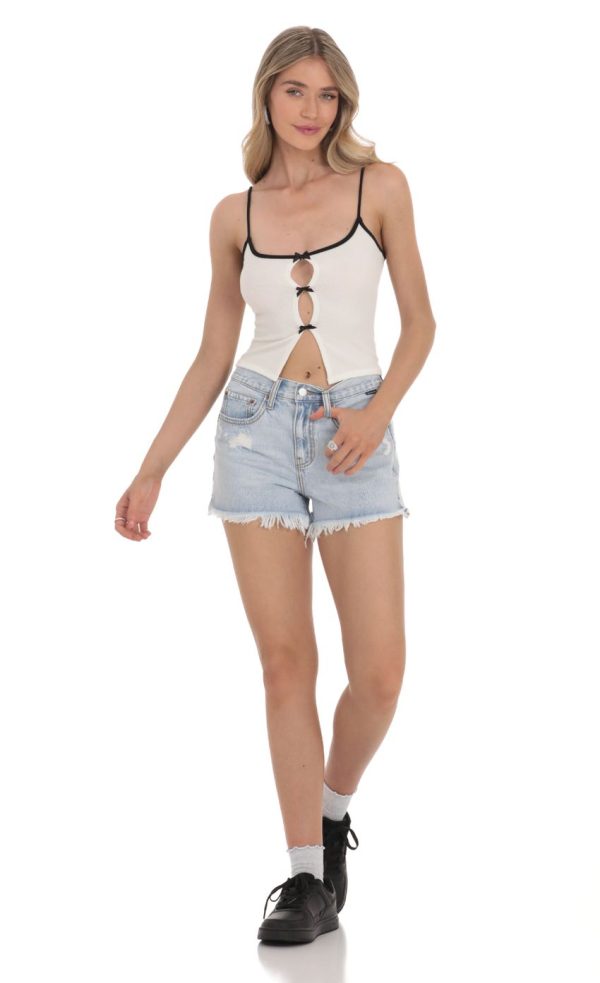 Triple Bow Ribbed Top in White - Image 4