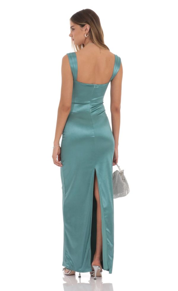 Satin Lace Maxi Dress in Blue - Image 2
