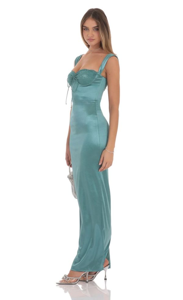 Satin Lace Maxi Dress in Blue - Image 3
