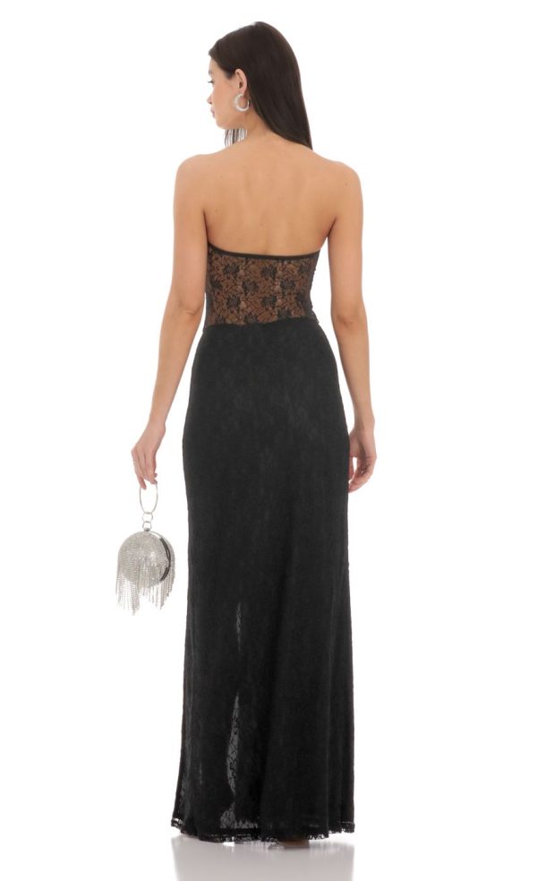 Lace Cutout Strapless Maxi Dress in Black - Image 2
