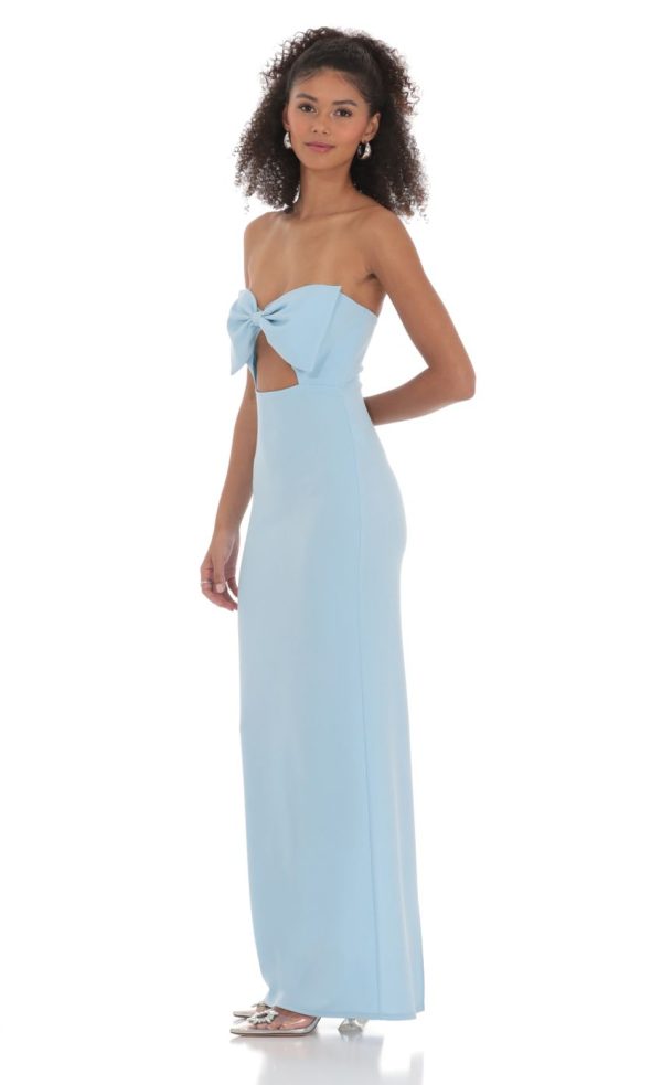 Bow Cutout Strapless Maxi Dress in Blue - Image 3