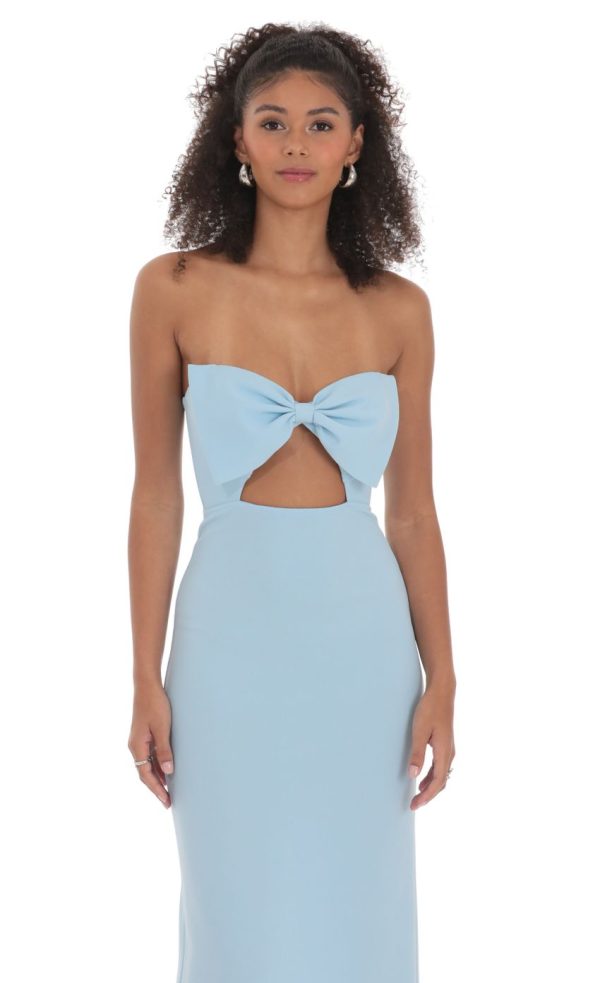 Bow Cutout Strapless Maxi Dress in Blue - Image 4