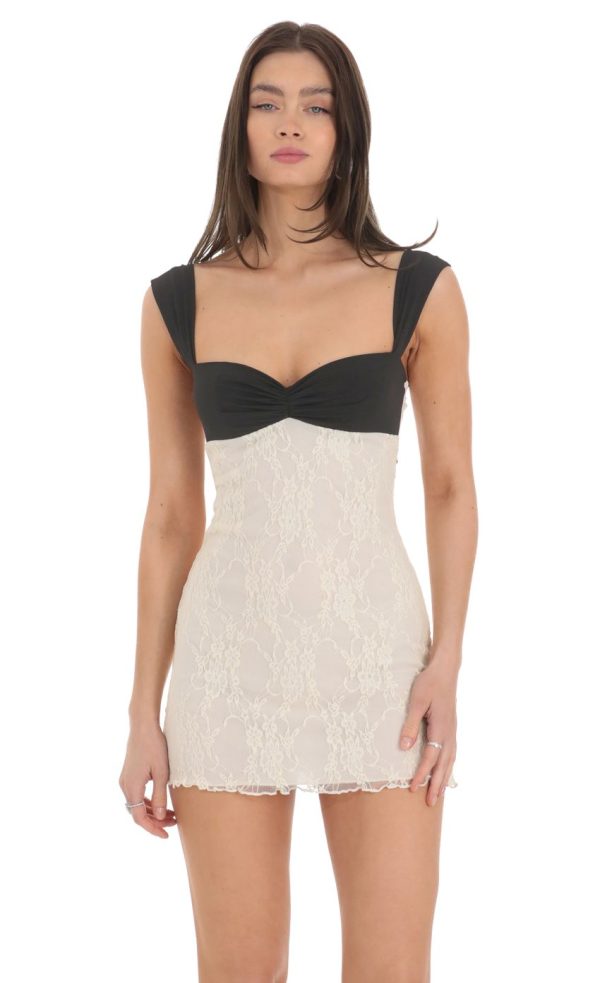 Two Toned Lace Dress in Black and Cream