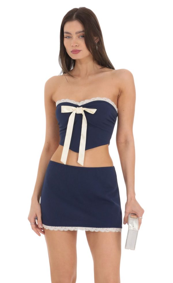 Pointed Bow Two Piece Set in Navy