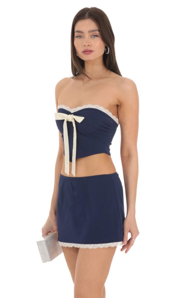 Pointed Bow Two Piece Set in Navy - Image 3