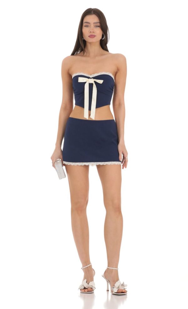 Pointed Bow Two Piece Set in Navy - Image 4