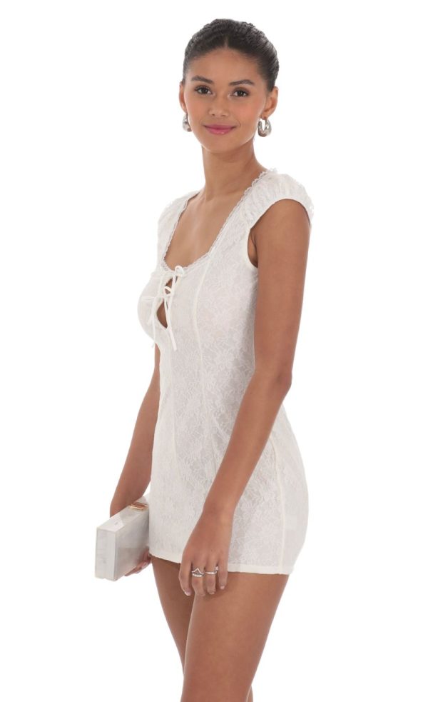 Lace Double Tie Dress in White - Image 3