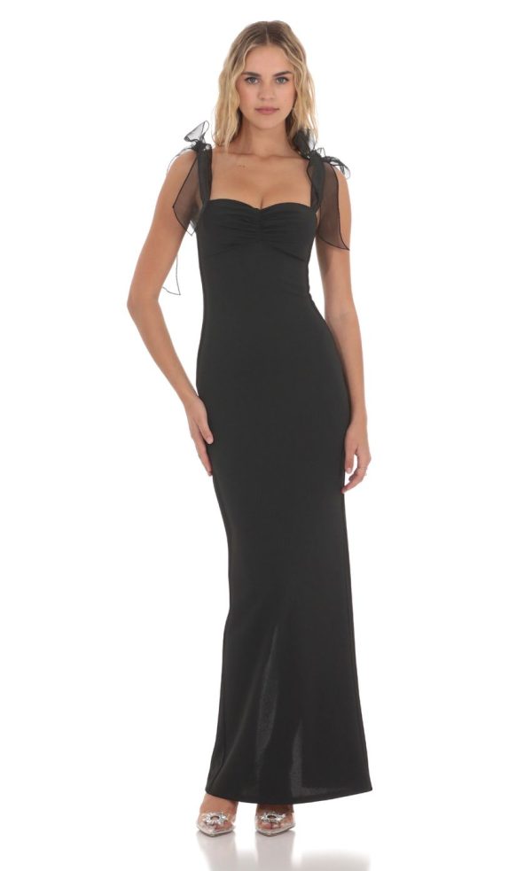 Shoulder Ties Maxi Dress in Black