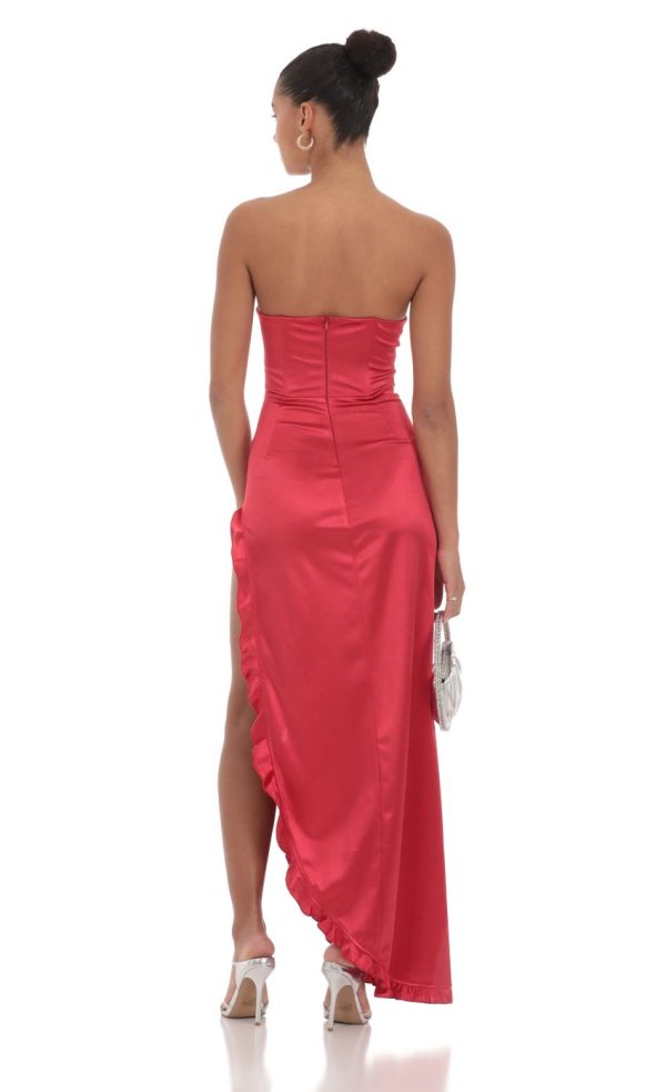 Satin Corset Maxi Dress in Red - Image 2