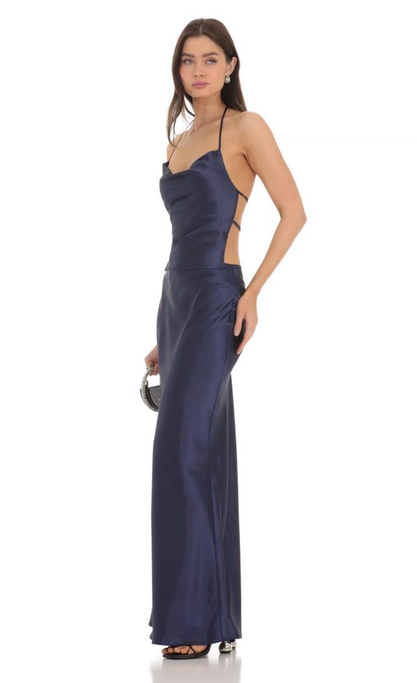 Satin Slip Two Piece Set in Navy