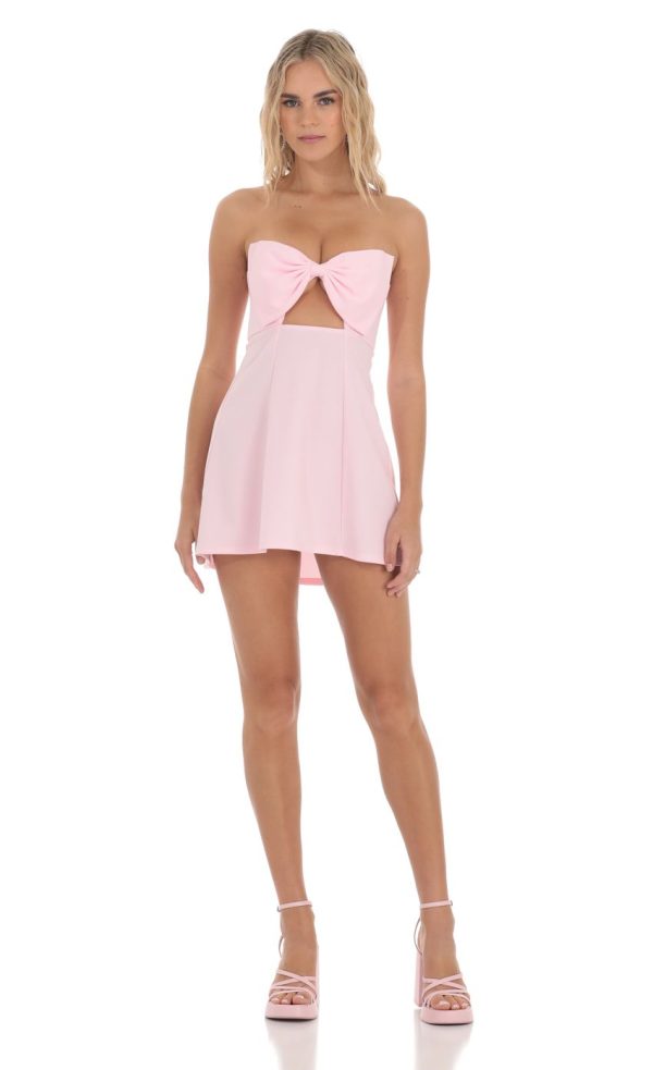 Bow Cutout Strapless Dress in Pink - Image 4