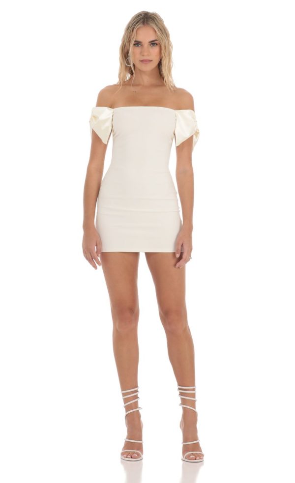 Off Shoulder Bow Sleeves Dress in Ivory - Image 2