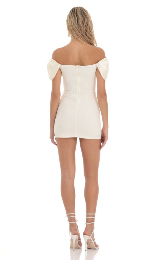 Off Shoulder Bow Sleeves Dress in Ivory - Image 3