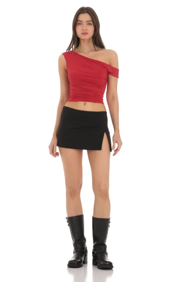 Off Shoulder Crop Top in Red - Image 4