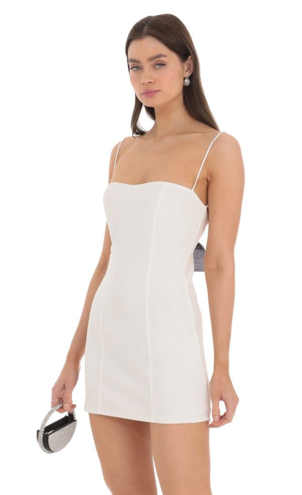 Black Back Bow Bodycon Dress in White - Image 3