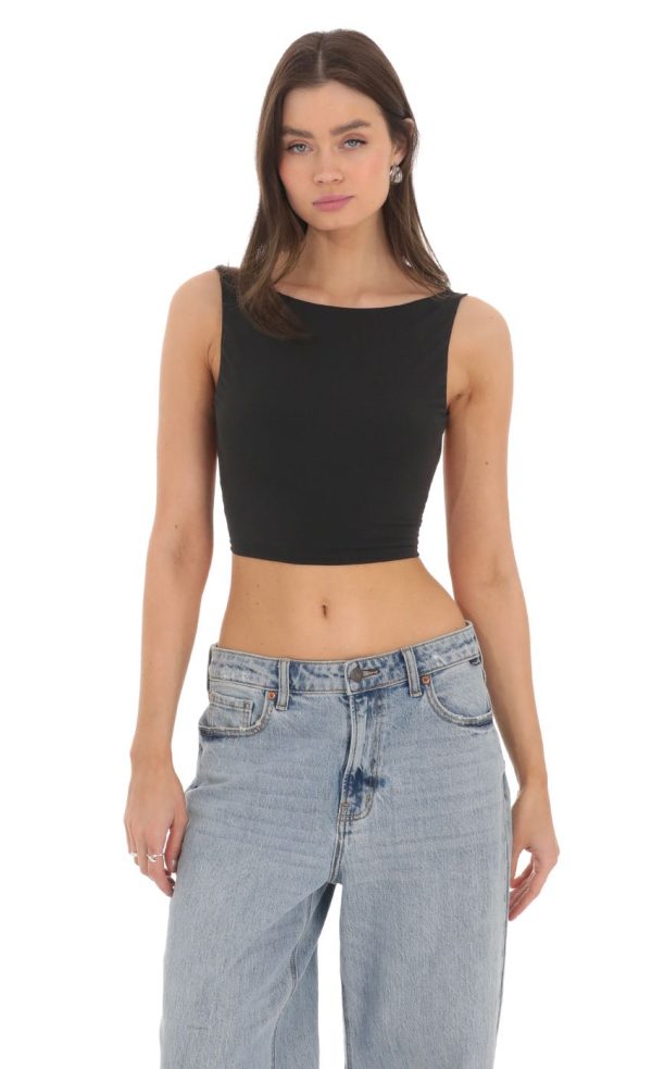Floral Embroidered Open Back Top in Black - Image 2