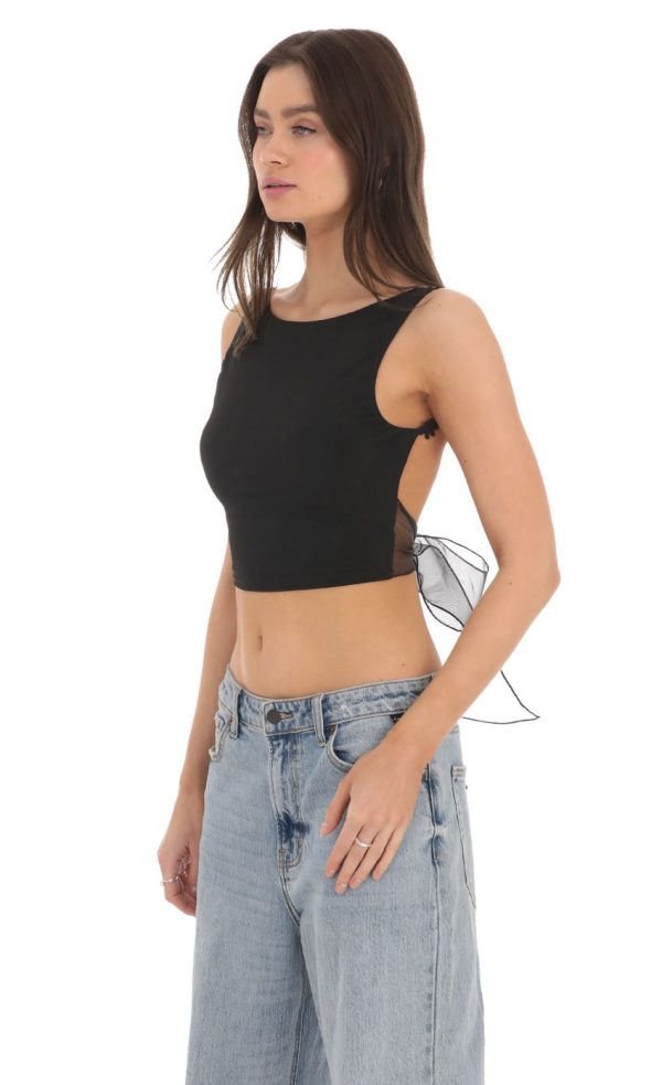 Floral Embroidered Open Back Top in Black - Image 3