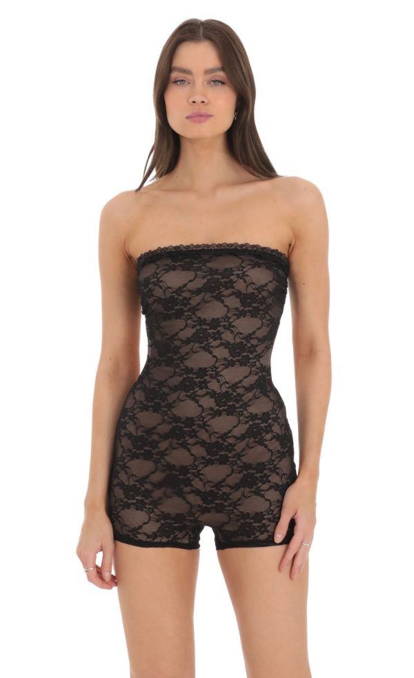 Strapless Lace Romper in Black - Image 4
