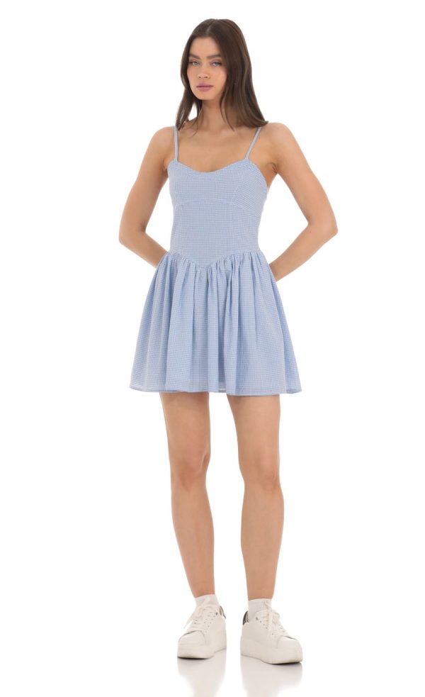 Gingham A-line Dress in Blue