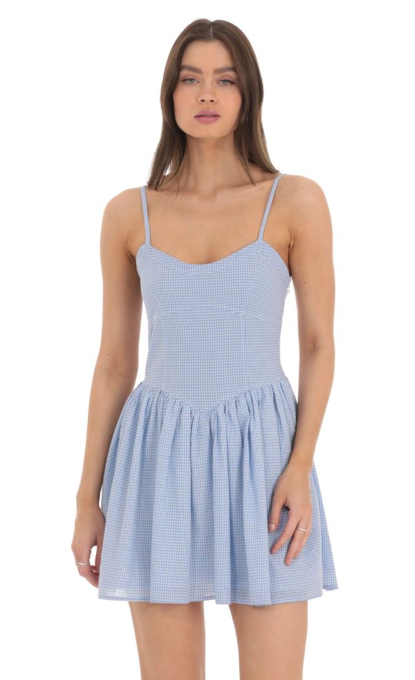 Gingham A-line Dress in Blue - Image 4
