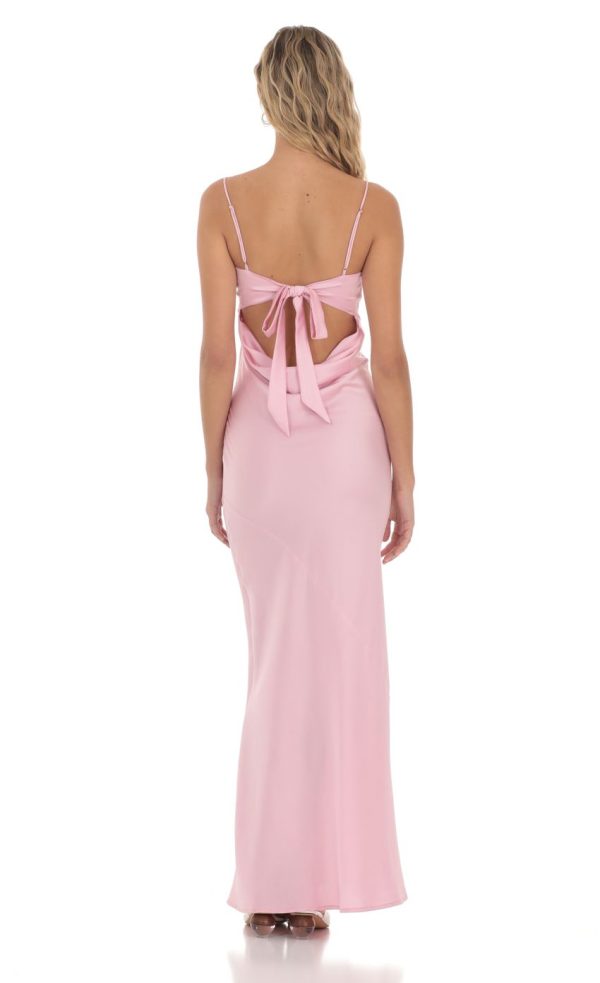 Satin Open Back Maxi Dress in Pink - Image 2