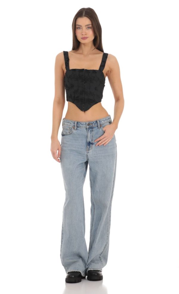 Embroidered Floral Pointed Top in Black - Image 4