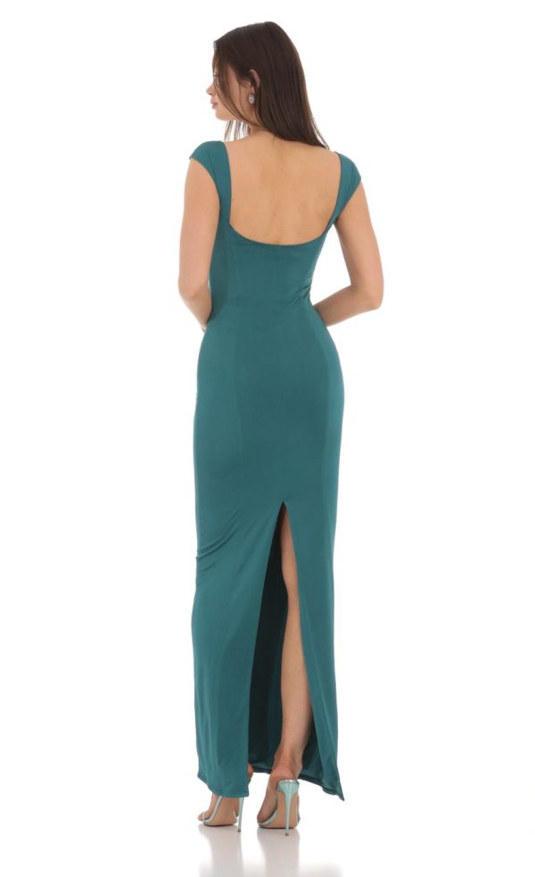 Wide Strap Bodycon Maxi Dress in Teal - Image 2