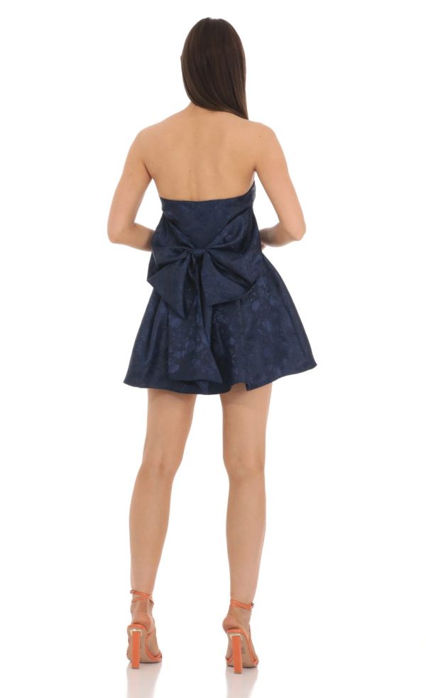 Back Bow Jacquard Corset Dress in Navy