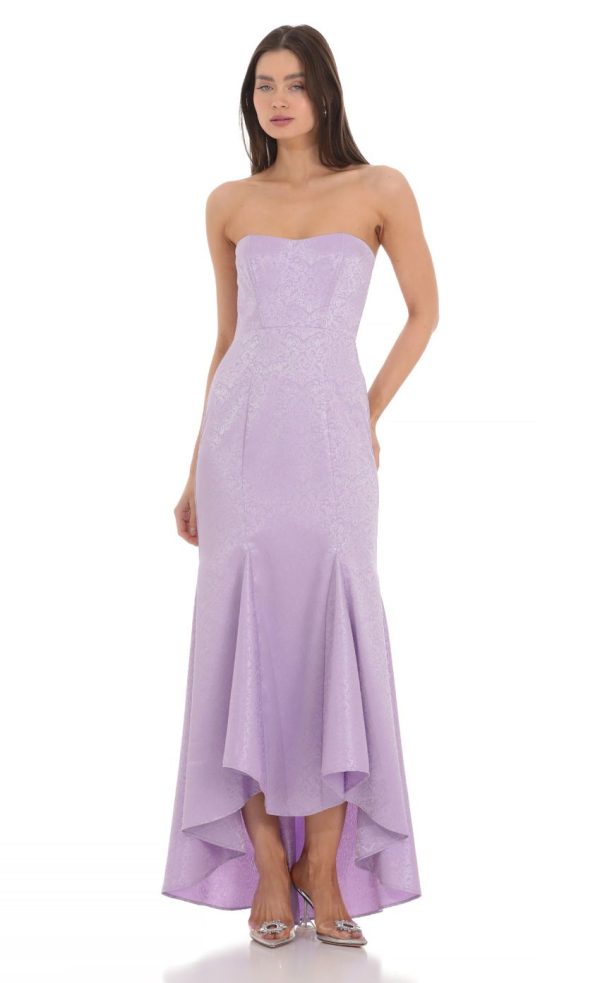 Jacquard Corset Mermaid Maxi Dress in Lavender - Image 3