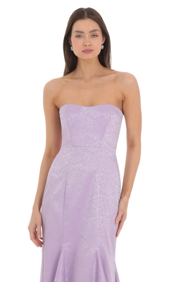 Jacquard Corset Mermaid Maxi Dress in Lavender - Image 4