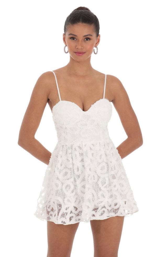 Textured Swirl A-line Romper in White