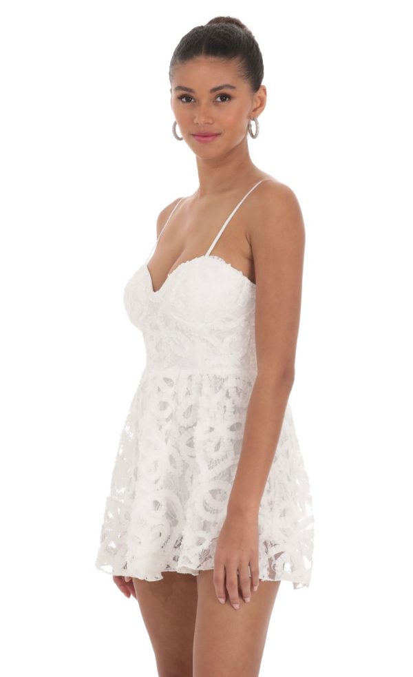 Textured Swirl A-line Romper in White - Image 3